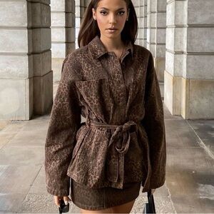 Zara Brown Leopard Print Utility Jacket